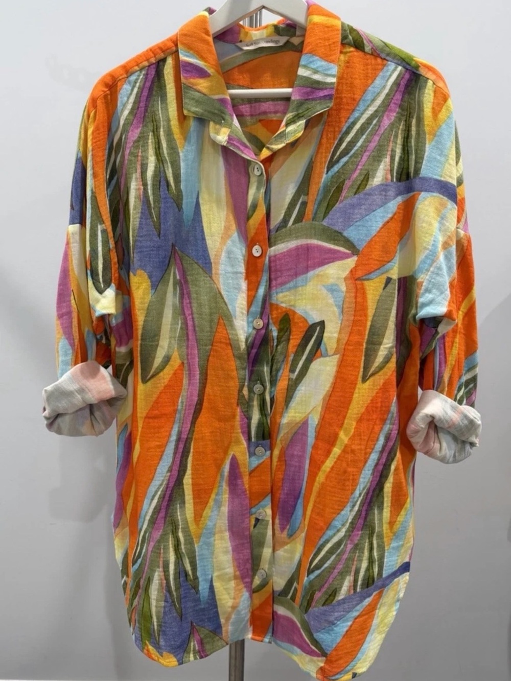Soft Surroundings Bright Colorful Resort Button up Tunic Medium Shirt